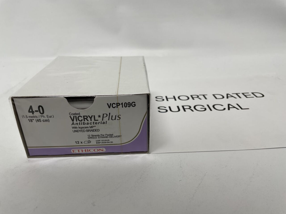 VCP109G - ETHICON - Coated Vicryl Plus Absorbable Braided Antibacterial Suture, Size 4-0, 18 in. Length, (BX/12)