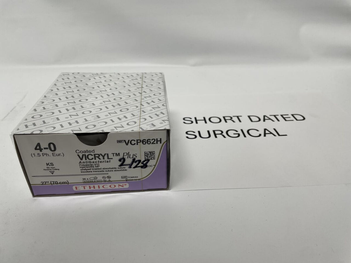 VCP662H - ETHICON - Coated Vicryl Plus Absorbable Braided Suture, Size 4-0, 27 in. Length, KS Needle, (BX/36)