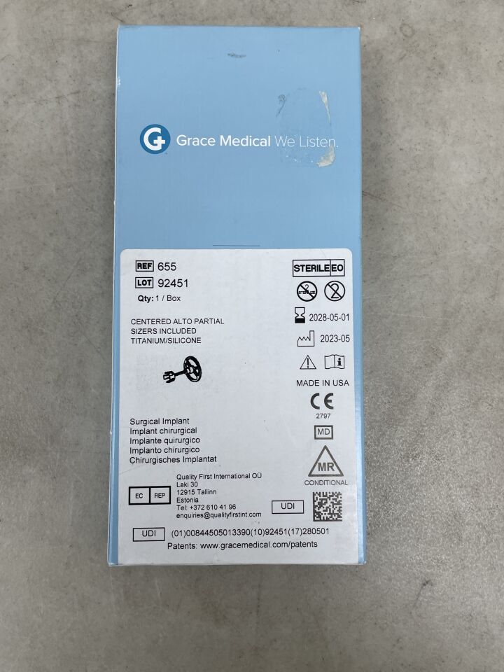 655 - GRACE MEDICAL - Centered Alto Partial Surgical Implant, (BX)