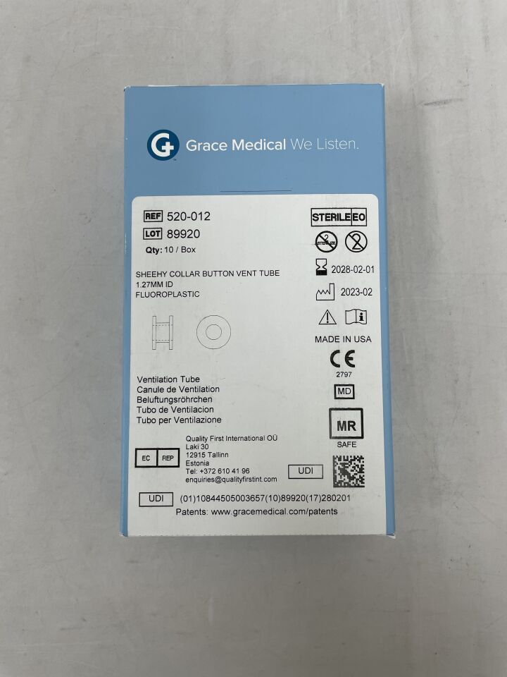520-012 - GRACE MEDICAL - sheehy collar button vent tube 1.27mm id fluoroplastic pair 10 pack, (BX/10)