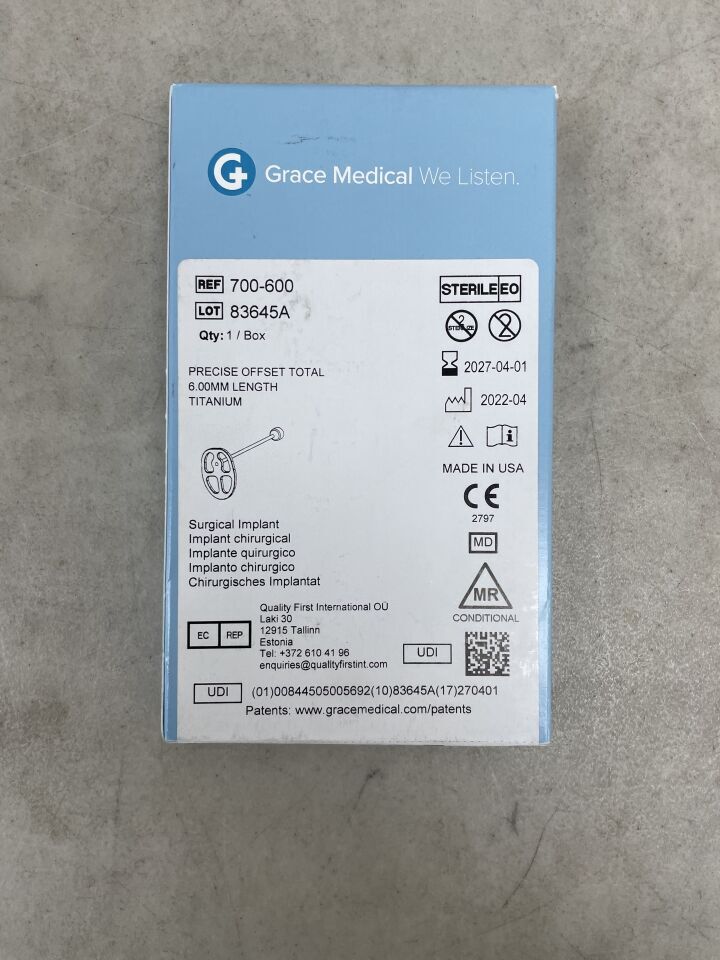 700-600 - GRACE MEDICAL - Precise Offset Total 6mm Titanium Surgical Implant, (BX)