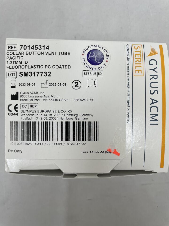 70145314 - GYRUS - Collar Button Vent Tube Pacific, 1.27mm I.D. Fluoroplastic PC Coated BOX OF 6, (BX/6)