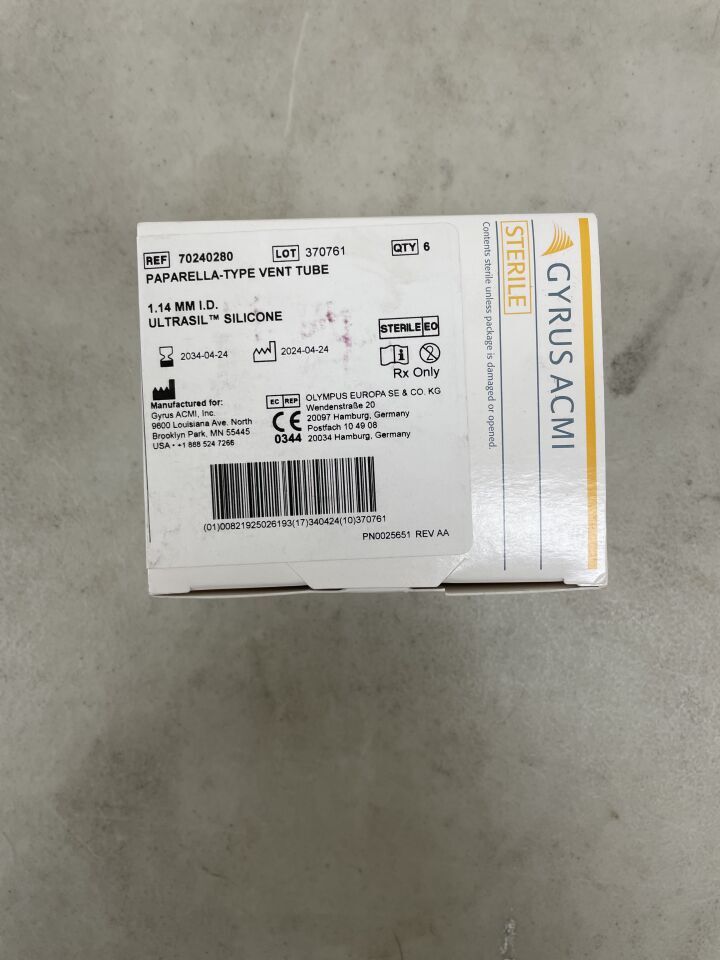 70240280 - GYRUS - ultrasil silicone paparella type vent tube 1.4mm id, (BX/6)
