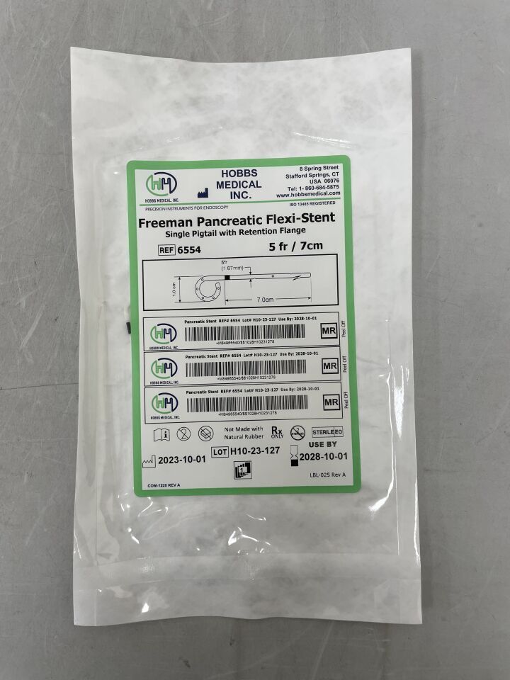 6554 - HOBBS MEDICAL - Freeman Pancreatic Flexi-Stents: Single Pigtail with Flange, 5Fr x 7cm, (EA)
