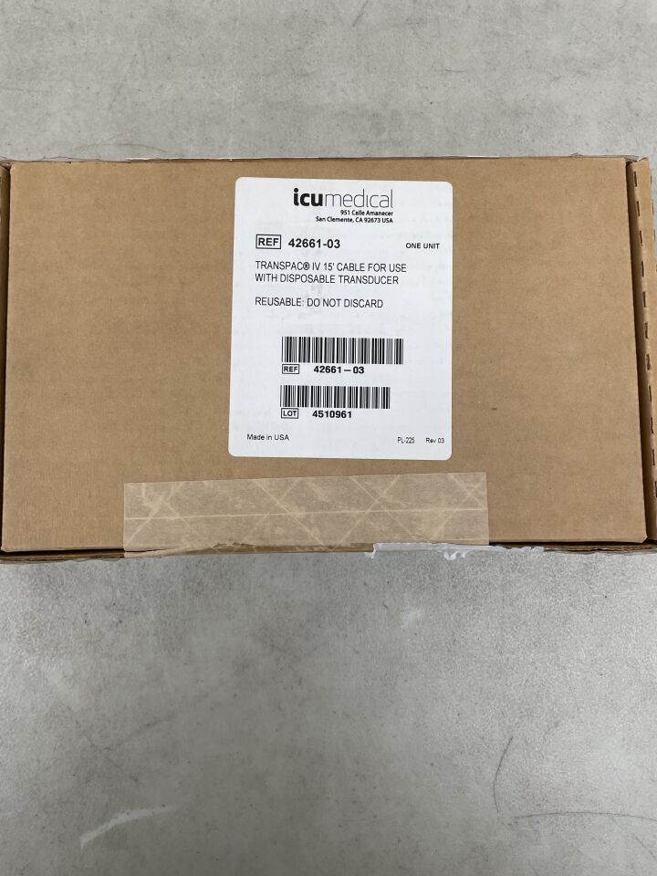 42661-03 - ICU MEDICAL - Transpac IV 15' Cable For Use With Disposable Transducer Reusable, (BX)