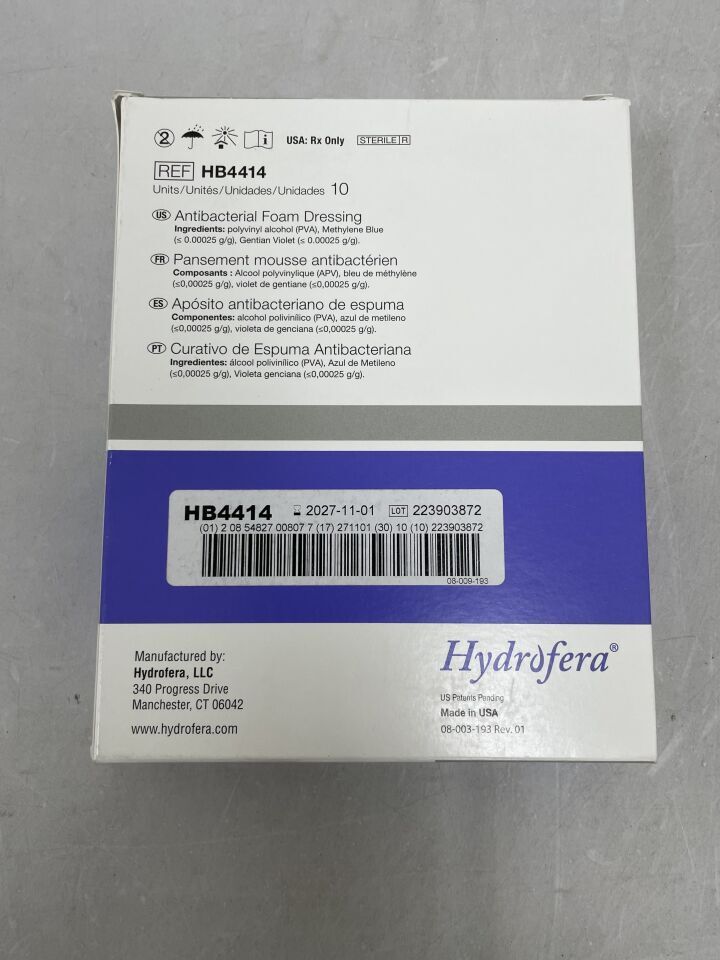 HB4414 - HYDROFERA - Blue Classic Antibacterial Foam Dressing, 4"x 4" (2 Per Pack), (BX/10)