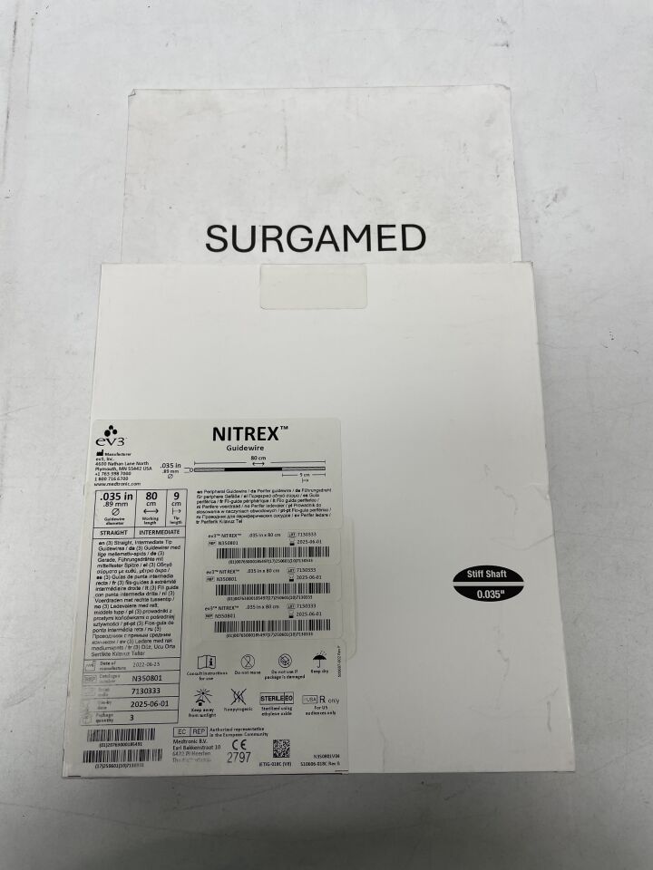 N350801 - EV3 - Nitrex Guidewire - Straight Intermediate - .035" x 80cm x 9cm, (BX/3)