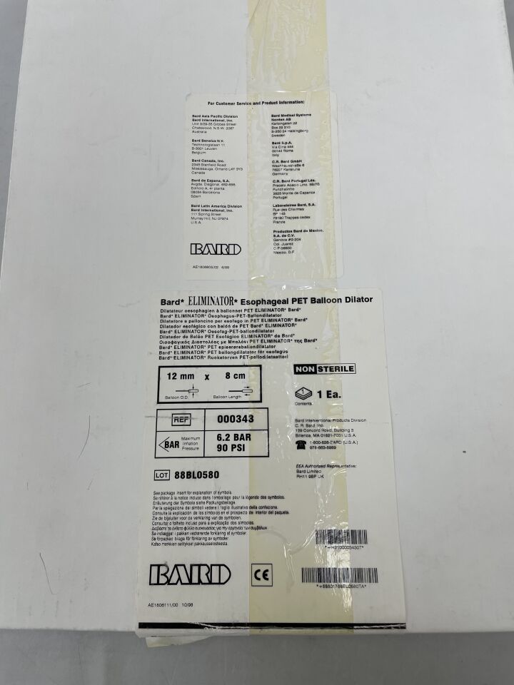 000343 - BARD - Eliminator PET Esophageal Balloon Dilator 12mm x 8cm x 180cm, (BX/1)