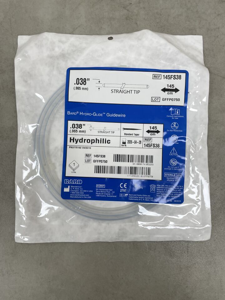 145FS38 - BARD - HydroGlide Straight Flexible Tip Guidewire 0.038 in. dia., Blue, 145cm Length, (EA)