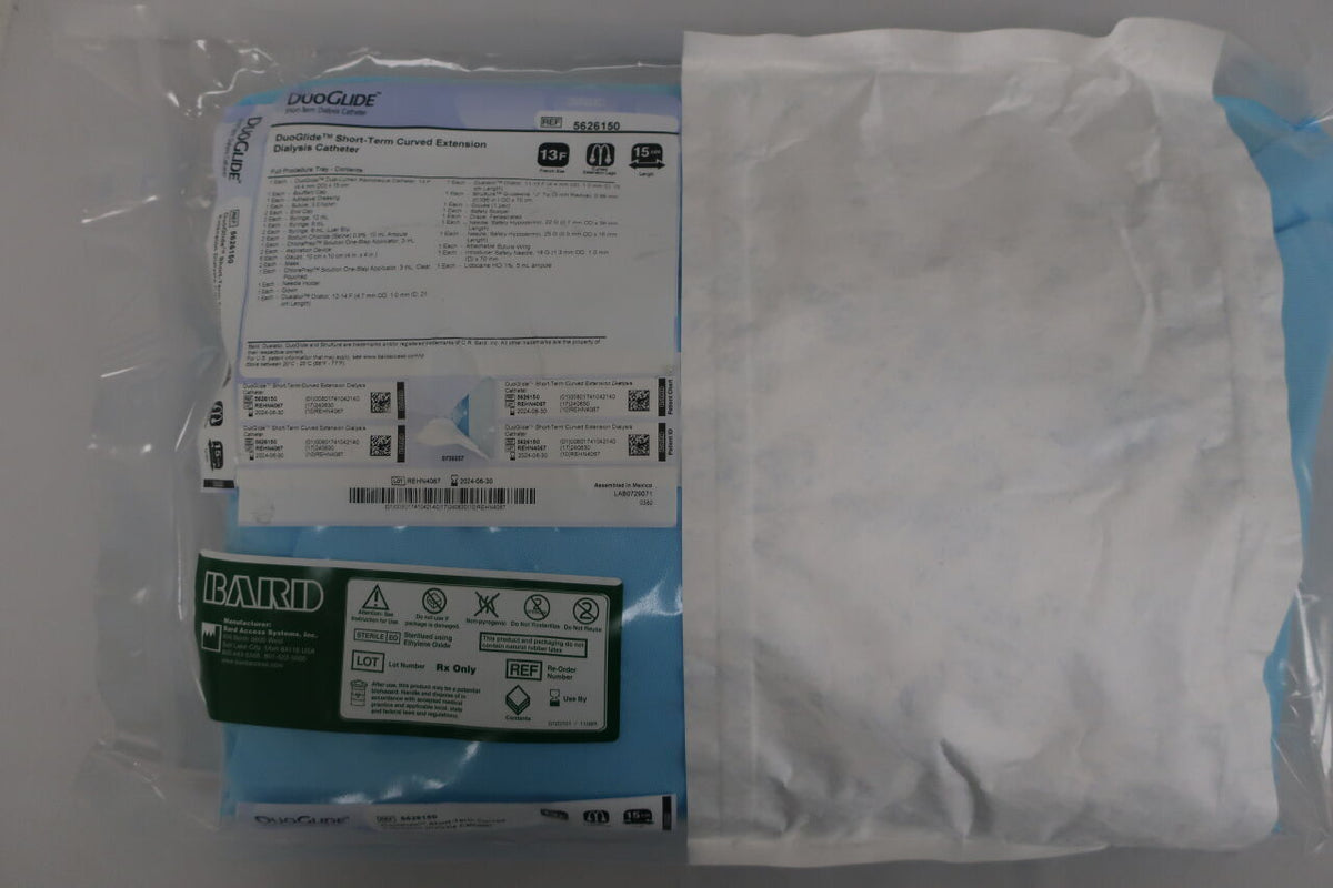 5626150 - BARD - duoglide 13f short-term dual lumen dialysis catheter tray, full, curved 15cm, (EA)