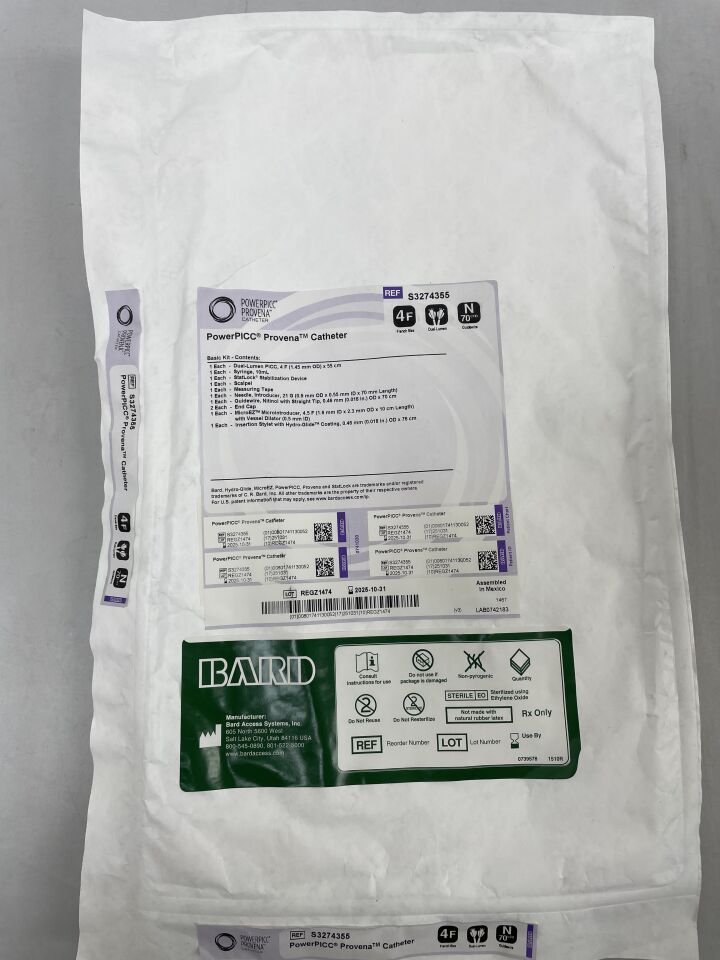 S3274355 - BARD - powerpicc provena 4f dual-lumen catheter, interventional radiology tray w/70cm guidewire, (EA)