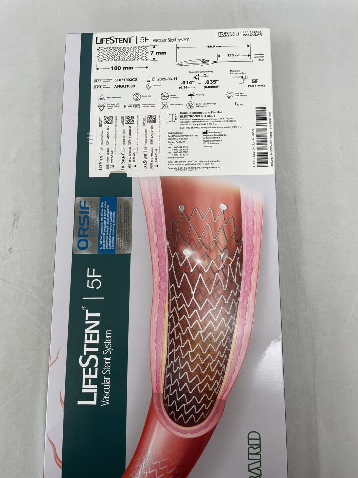 5F071003CS - BARD - LifeStent 5F Vascular Stent System - 7mm x 100mm x 135cm, (BX/1)