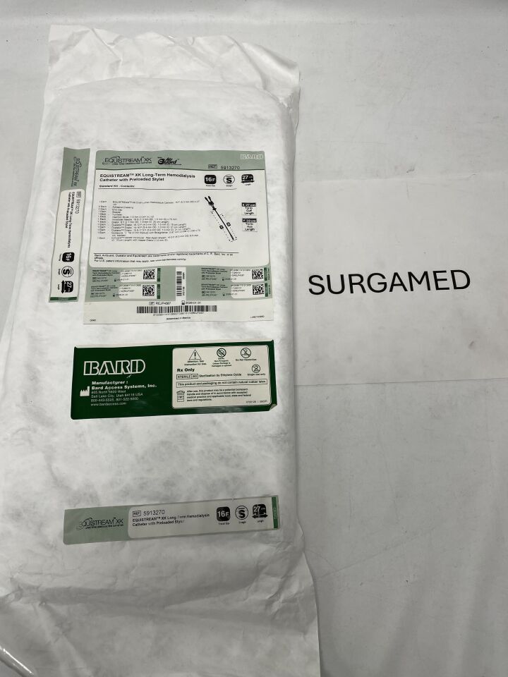 5913270 - BARD - Equistream XK Long Term Hemodialysis Catheter: Straight, Preloaded 16F x 27cm, (EA)