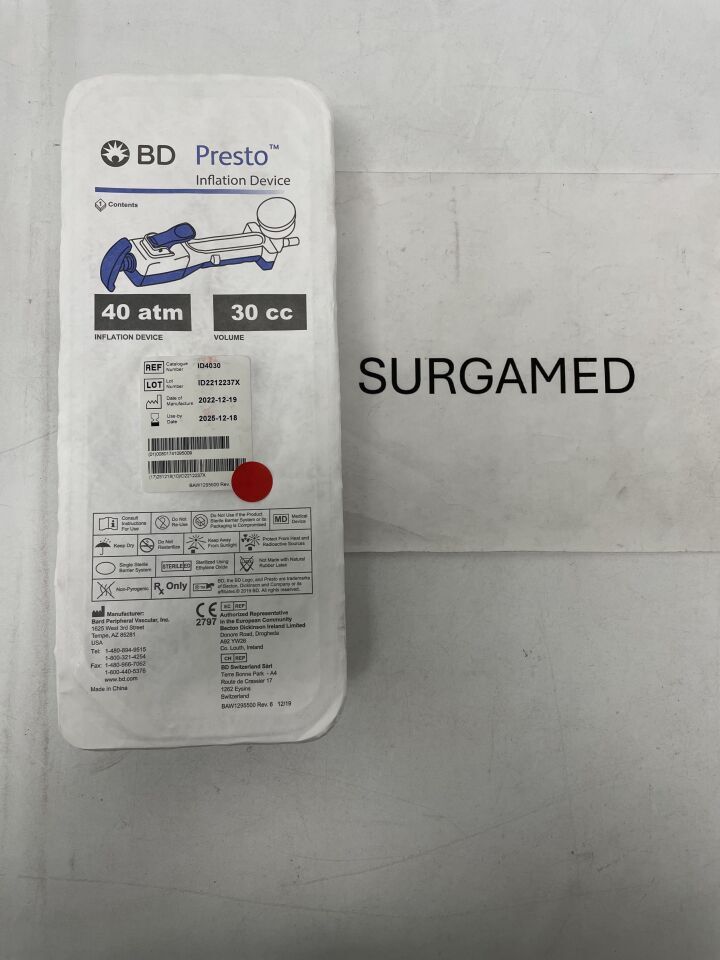 ID4030 - BARD - Presto Inflation Device, High Pressure 40atm / 30cc, (EA)