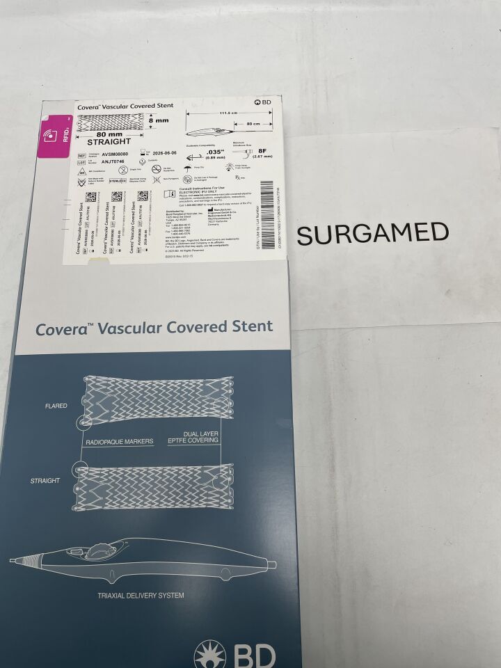 AVSM08080 - BARD - Covera Vascular Covered Stent, Straight 8mm x 80mm, 80cm, (BX/1)