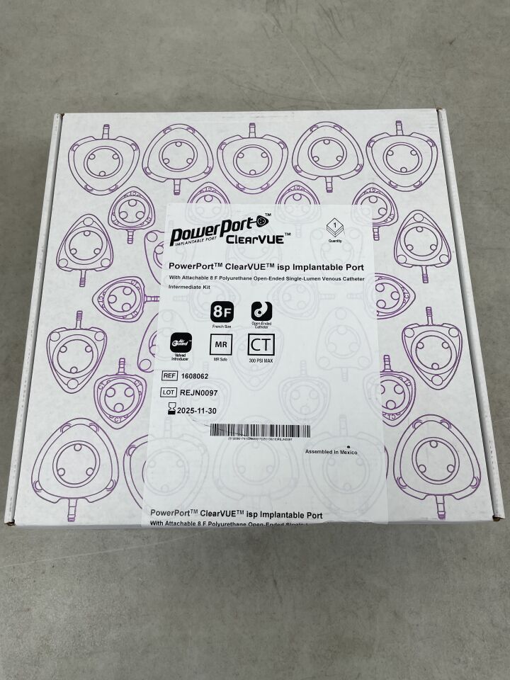 1608062 - BARD - PowerPort ClearVUE Implantable Port with Attachable Polyurethane Open-Ended Single-Lumen Venous Catheter - 8Fr x 45cm, (BX/1)