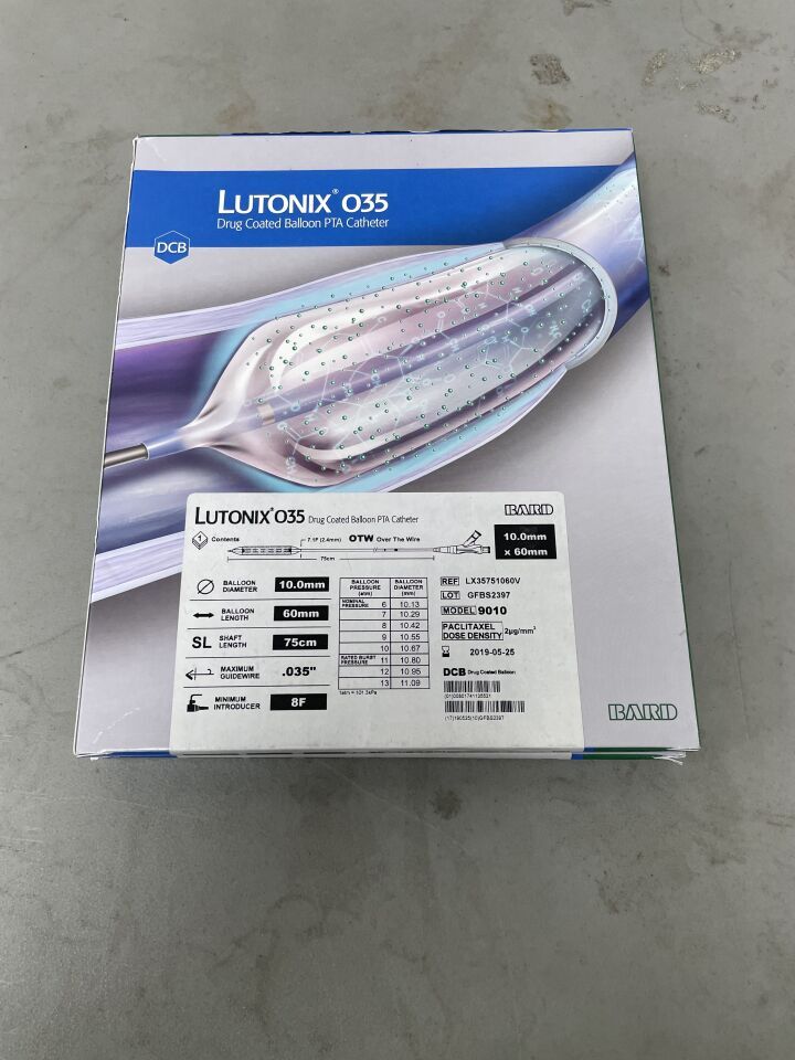 LX35751060V - BARD - LUTONIX 035 Drug Coated Balloon PTA Catheter - 8Fr x 10mm x 60mm x 75cm, (BX/1)
