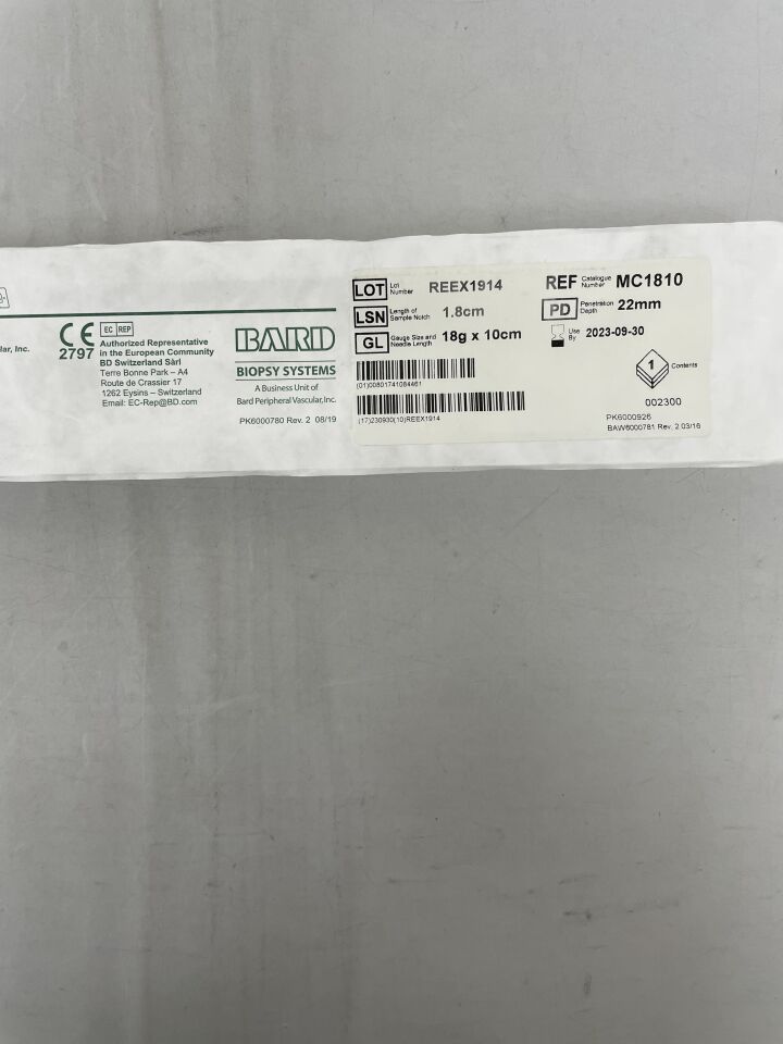 MC1810 - BARD - Max-Core Disposable Core Biopsy Instrument, 18G Needle, 10 cm Length, (EA)