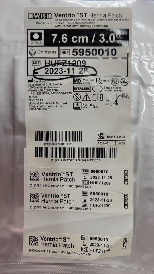 5950010 - BARD - Mesh Ventrio ST Hernia Patch Small Circle - 7.6cm, ()