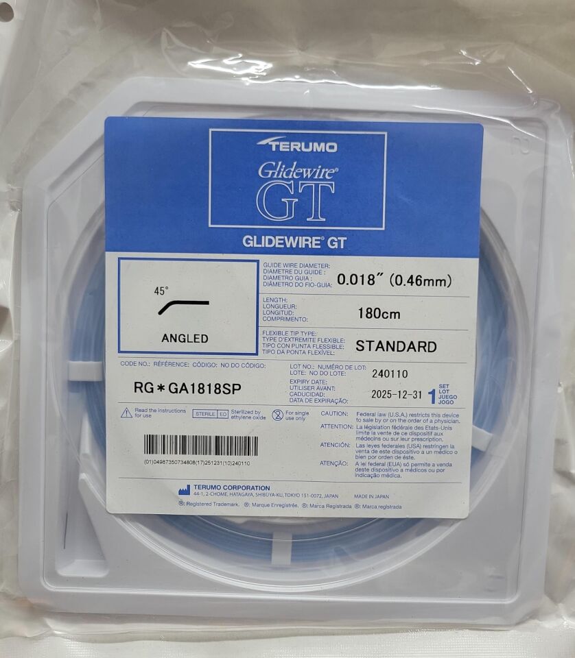 RG*GA1818SP - TERUMO - Glidewire GT, 45 ° Angled, .018" x 180cm - Lot 240110, (EA)