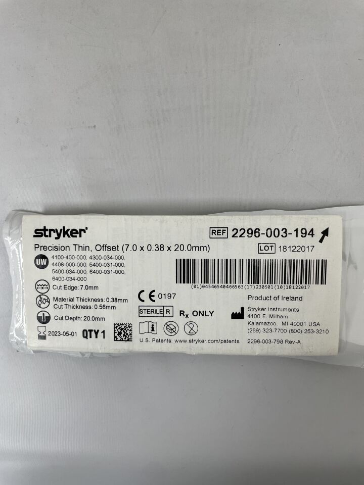 2296-003-194 - STRYKER - Micro Blade, Straight, Fine/Offset 7mm x 20mm x 0.038mm, (EA)