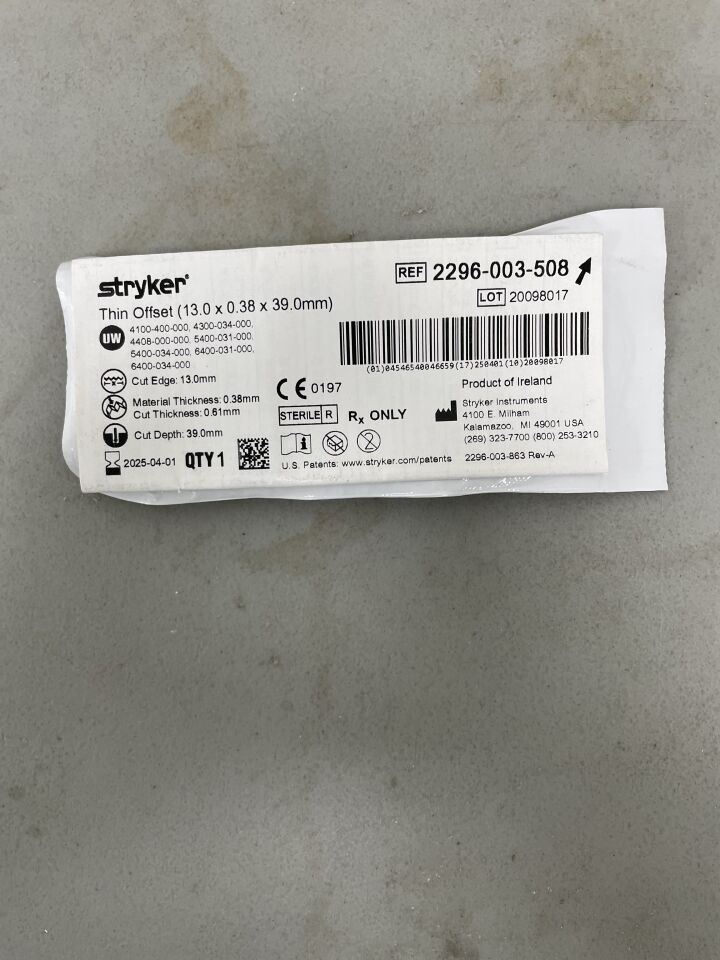 2296-003-508 - STRYKER - Thin Offset Aggressive Blade, 39 L x 13 mm W, (EA)