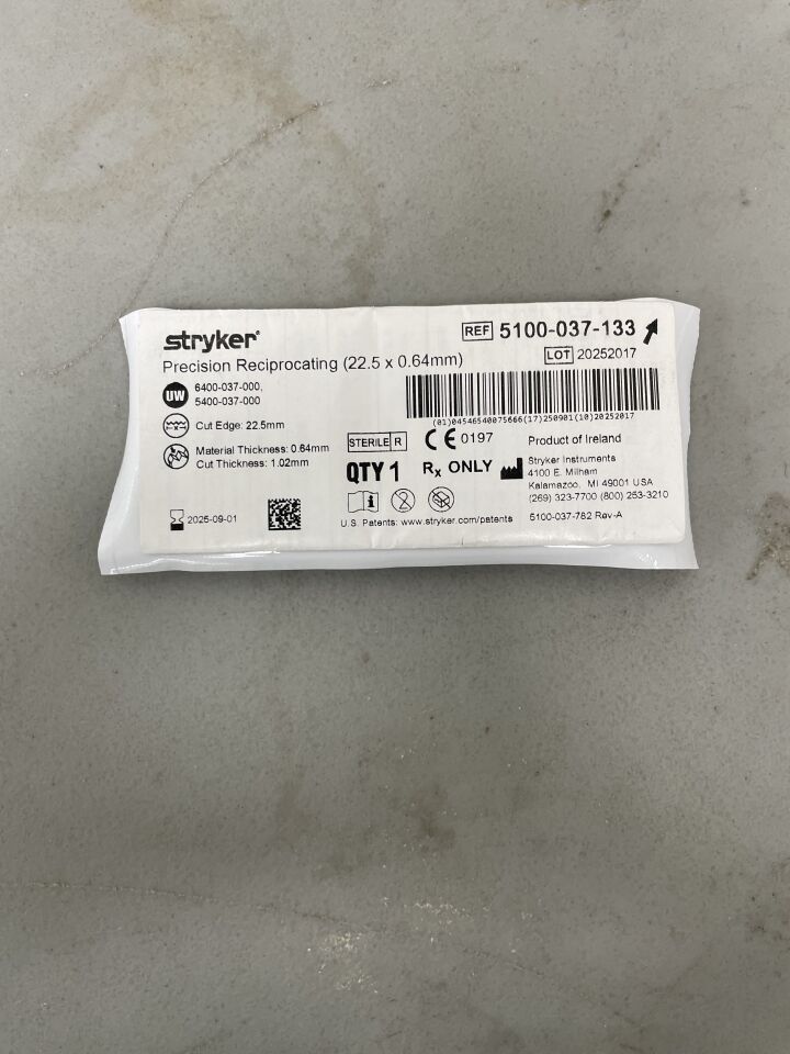 5100-037-133 - STRYKER - Precision Reciprocating Saw Blade 22.5mm x 0.64mm, (EA)