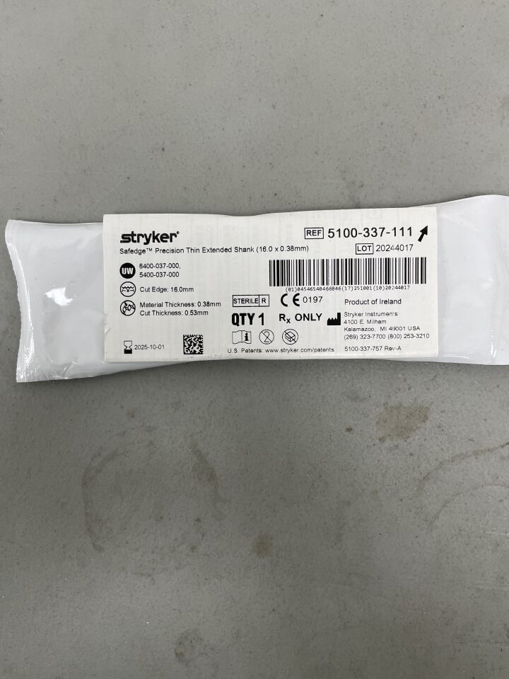 5100-337-111 - STRYKER - Safedge Precision Thin Saw Blade, Extended Shank 16mm x 0.38mm, (EA)