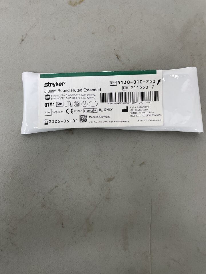 5130-010-250 - STRYKER - 5.0mm Round Fluted Extended Bur, Long, (EA)