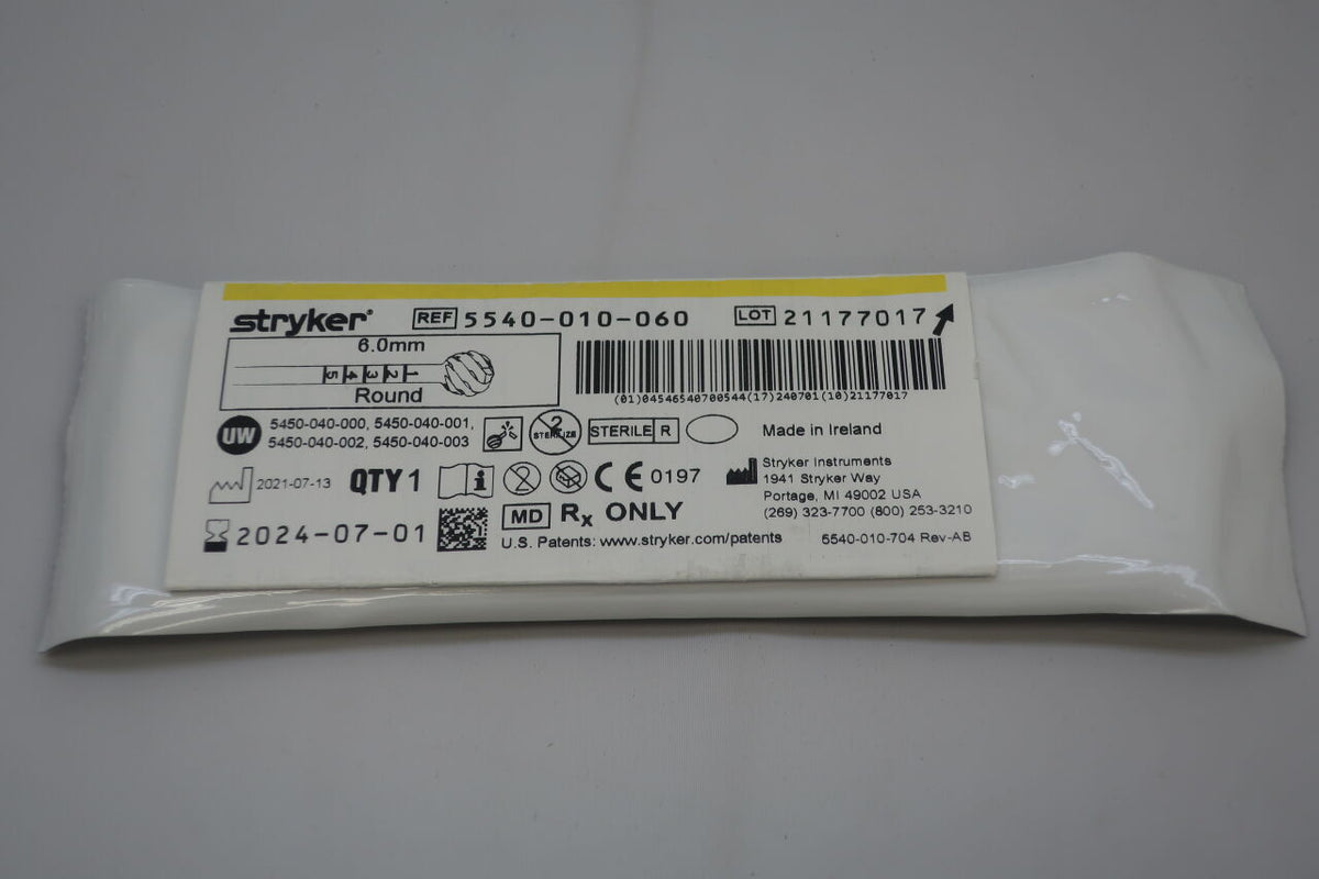 5540-010-060 - STRYKER - S2 Round Bur, Fluted 6.0mm, (EA)