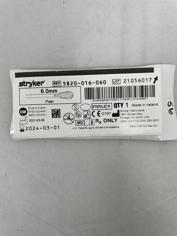 5820-016-060 - STRYKER - 6.0mm Pear Bur, (EA)