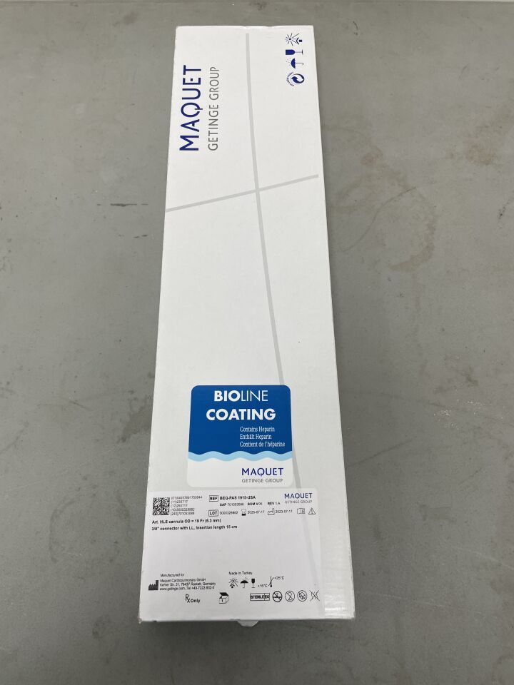 BEQ-PAS-1915-USA - MAQUET - Arterial HLS Cannula, Bioline 19F x 15cm, (BX/1)