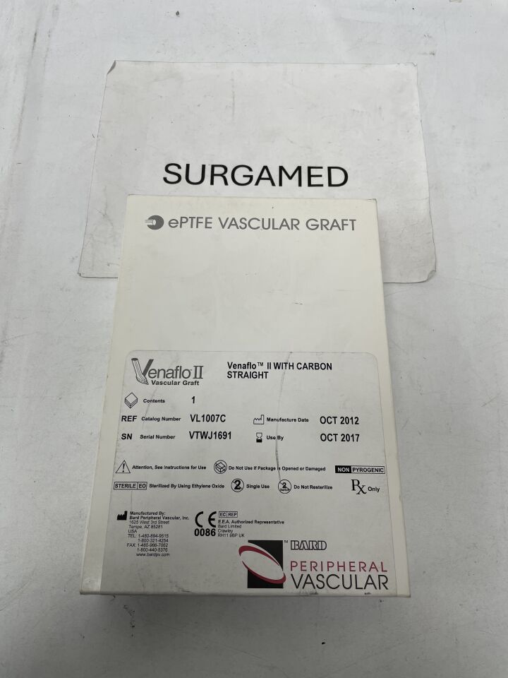 VL1007C - BARD - VENAFLO II - ePTFE Vascular Graft - Carbon Straight - 7mm x 10cm, (BX/1)