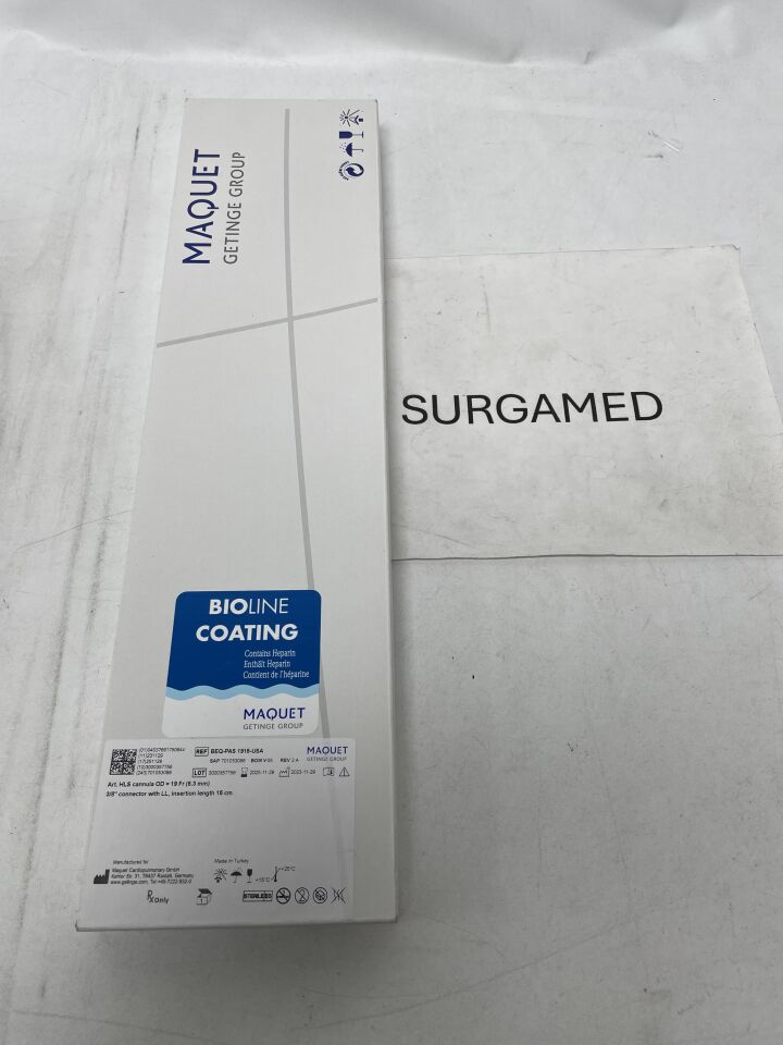 BEQ-PAS 1915-USA - MAQUET - Arterial HLS Cannula, Bioline 19F x 15cm, (BX/1)
