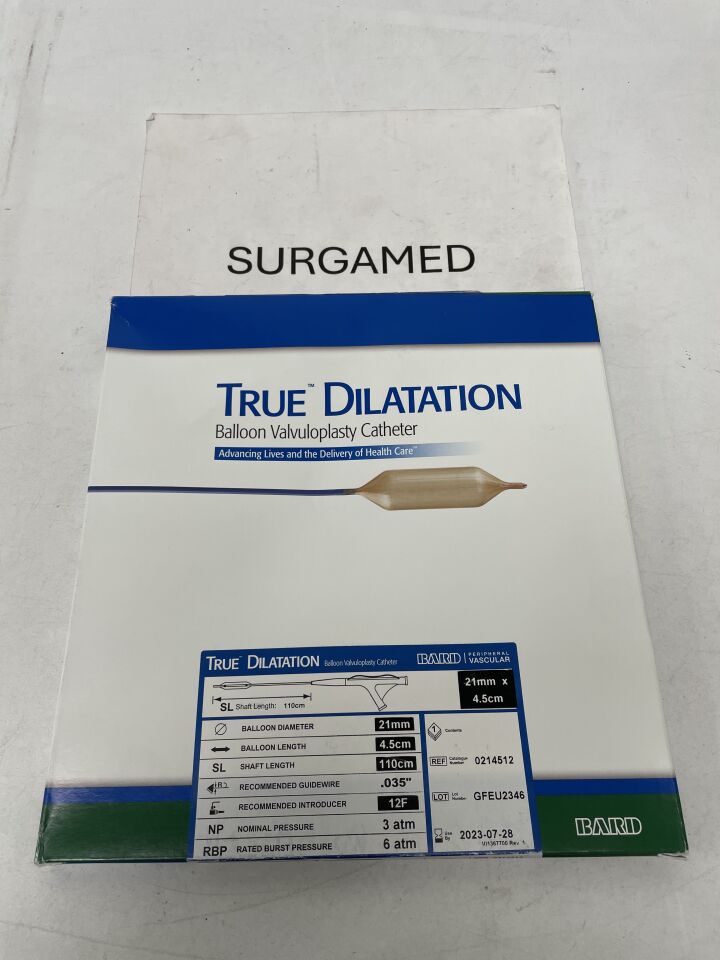 0214512 - BARD - True Dilatation Balloon Valvuloplasty Catheter - 21mm x 4.5cm x 110cm x 12Fr, (BX/1)
