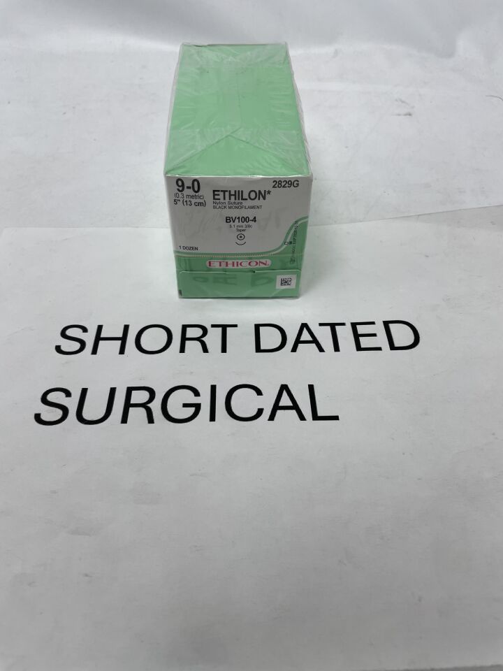 2829G - ETHICON - Ethilon Non-Absorbable Monofilament Nylon Suture, Size 9-0, 5 in. Length, BV100-4 Needle, (BX/12)