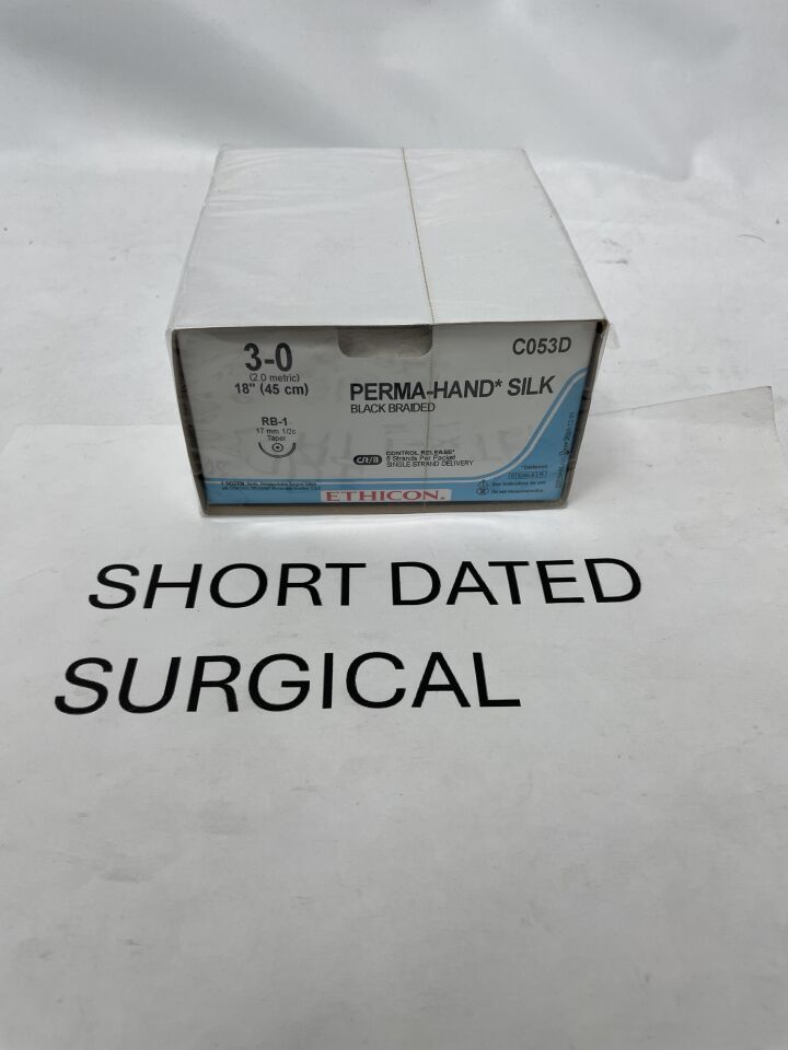 C053D - ETHICON - Perma-Hand Non-Absorbable Braided Silk Suture, Size 3-0, 18 in. Length, RB-1 Needle, (BX/12)