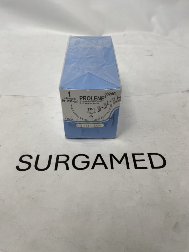 8824G - ETHICON - Prolene Non-Absorbable Monofilament Polypropylene Suture, Size 1, 60 in. Length, (BX/12)