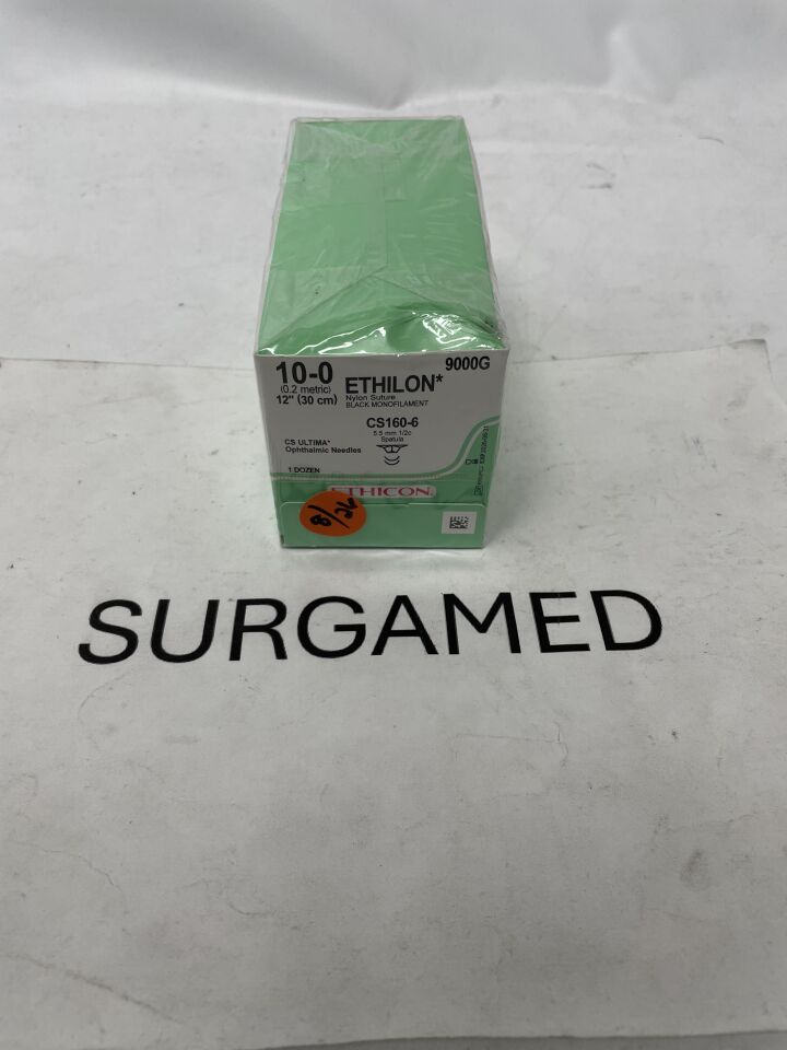 9000G - ETHICON - Ethilon Non-Absorbable Monofilament Nylon Suture, Size 10-0, 6 in. Length, CS160-6 Needle, (BX/12)