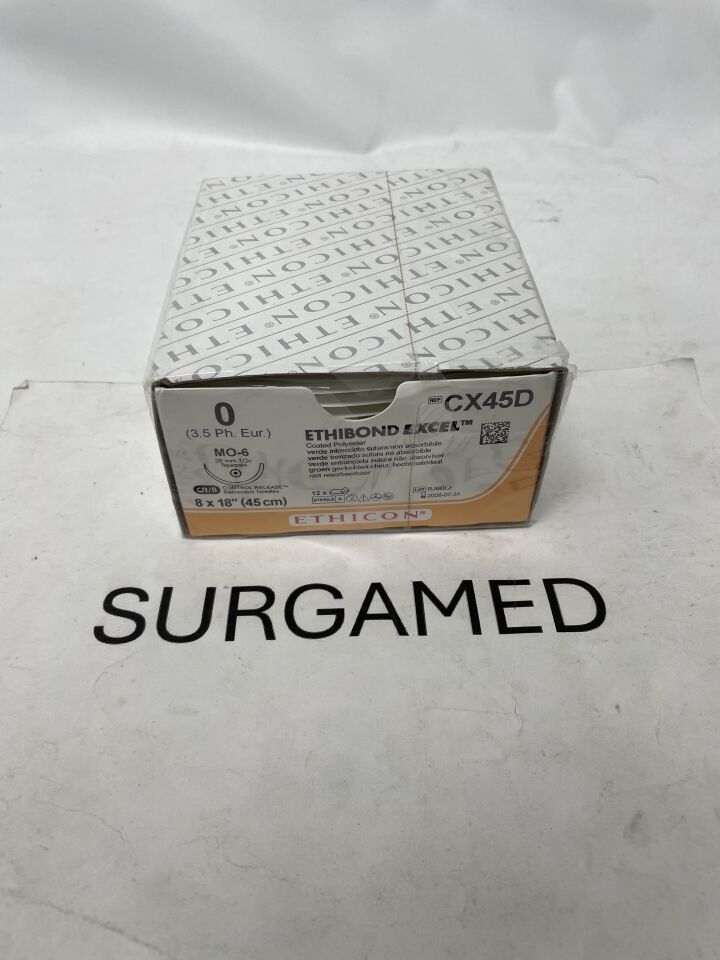 CX45D - ETHICON - Ethibond Excel Non-Absorbable Braided Polyester Suture, Size 0, 18 in. Length, MO-6 Needle, (BX/12)
