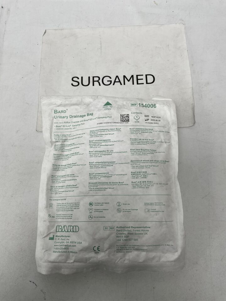 154006 - BARD - Urinary Drainage Bag, w/Anti-Reflux Chamber and Bard EZ-Lok Sampling Port - 200ml, (EA)