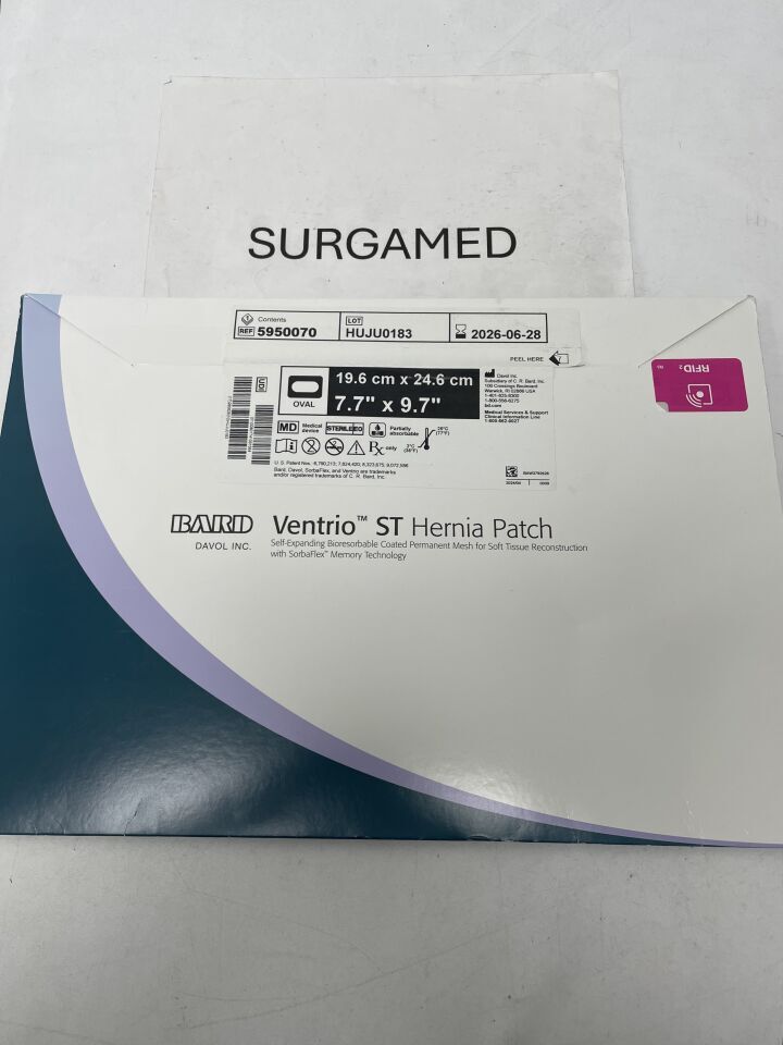5950070 - BARD - Mesh Ventrio ST Hernia Patch, Extra Large Oval 19.6cm x 24.6cm, (PK/1)