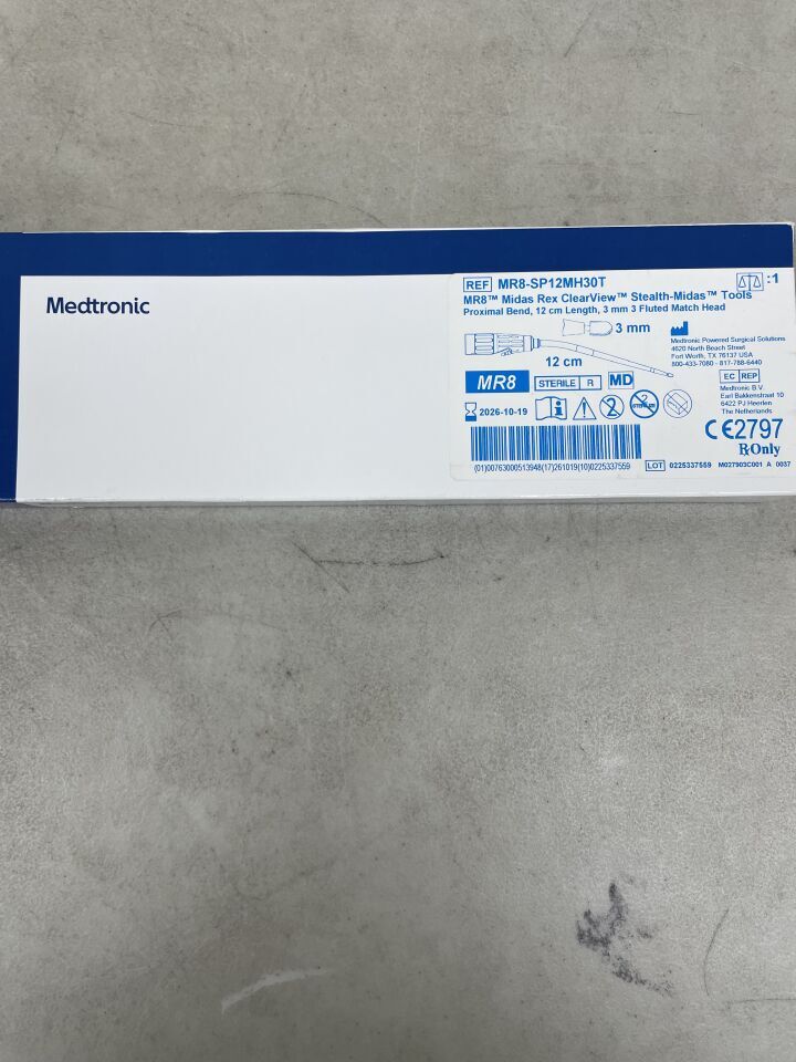 MR8-SP12MH30T - MEDTRONIC - Midas Rex Clearview Stealth Mr8 Proximal Bend 3Mm X 12Cm, Fluted Match Head (No Box), (BX/1)