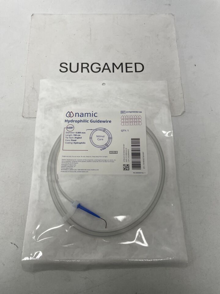DYNJHWIRE100 - MEDLINE - Namic Hydrophilic Guidewire, 0.035" x 150cm, Nitinol, Fixed, Angled, (EA)