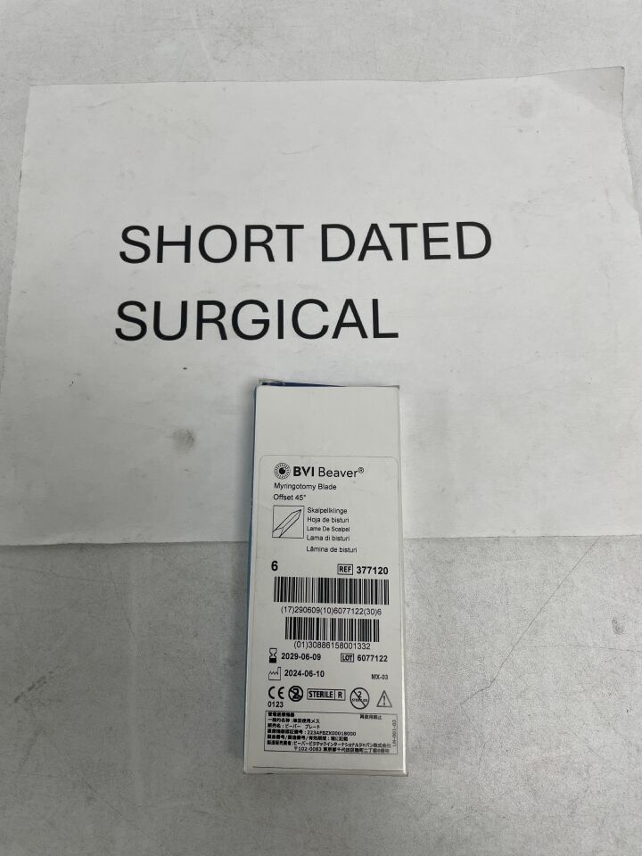 377120 - BVI - Myringotomy Blade, Spear Tip, Narrow Shaft, Offset - 45 Degree, (BX/6)
