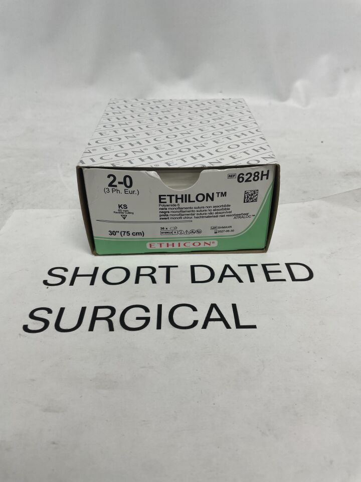 628H - ETHICON - Ethilon Non-Absorbable Monofilament Nylon Suture, Size 2-0, 30 in. Length, KS Needle, (BX/36)