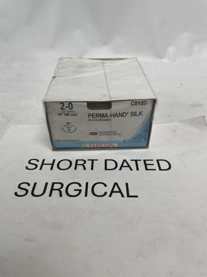 C012D - ETHICON - Perma-Hand Non-Absorbable Braided Silk Suture, Size 2-0, 18 in. Length, SH Needle, (BX/12)