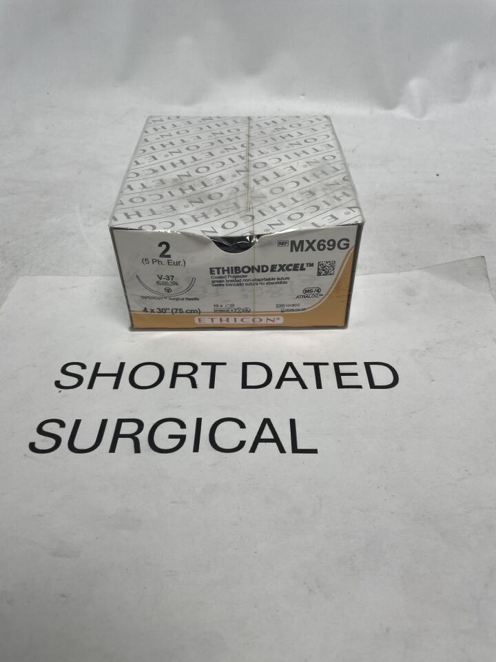 MX69G - ETHICON - Ethibond Excel Non-Absorbable Braided Polyester Suture, Size 2, 30 in. Length, V-37 Needle, (BX/12)