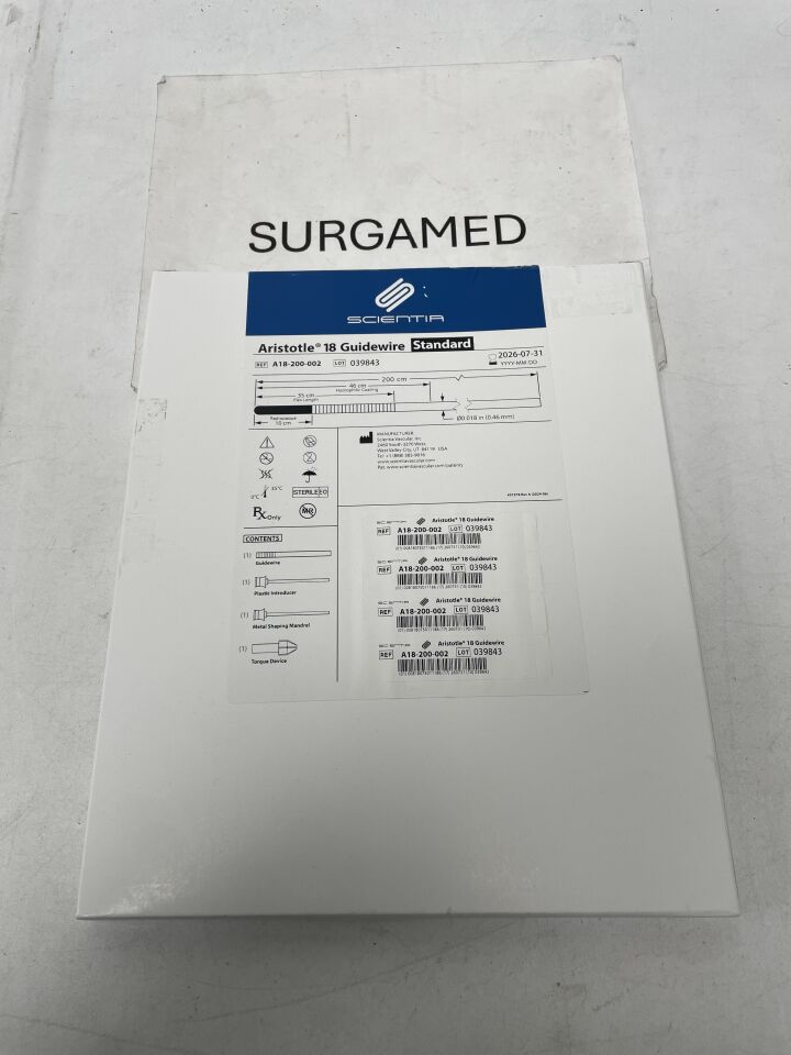 A18-200-002 - SCIENTIA - Aristotle 18 Guidewire - Standard - .018" x 200cm, (BX/1)