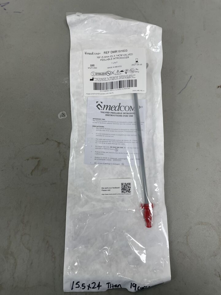 DMR191603 - MEDCOMP - Valved Peelable Introducer, 16F x 14cm, (EA)
